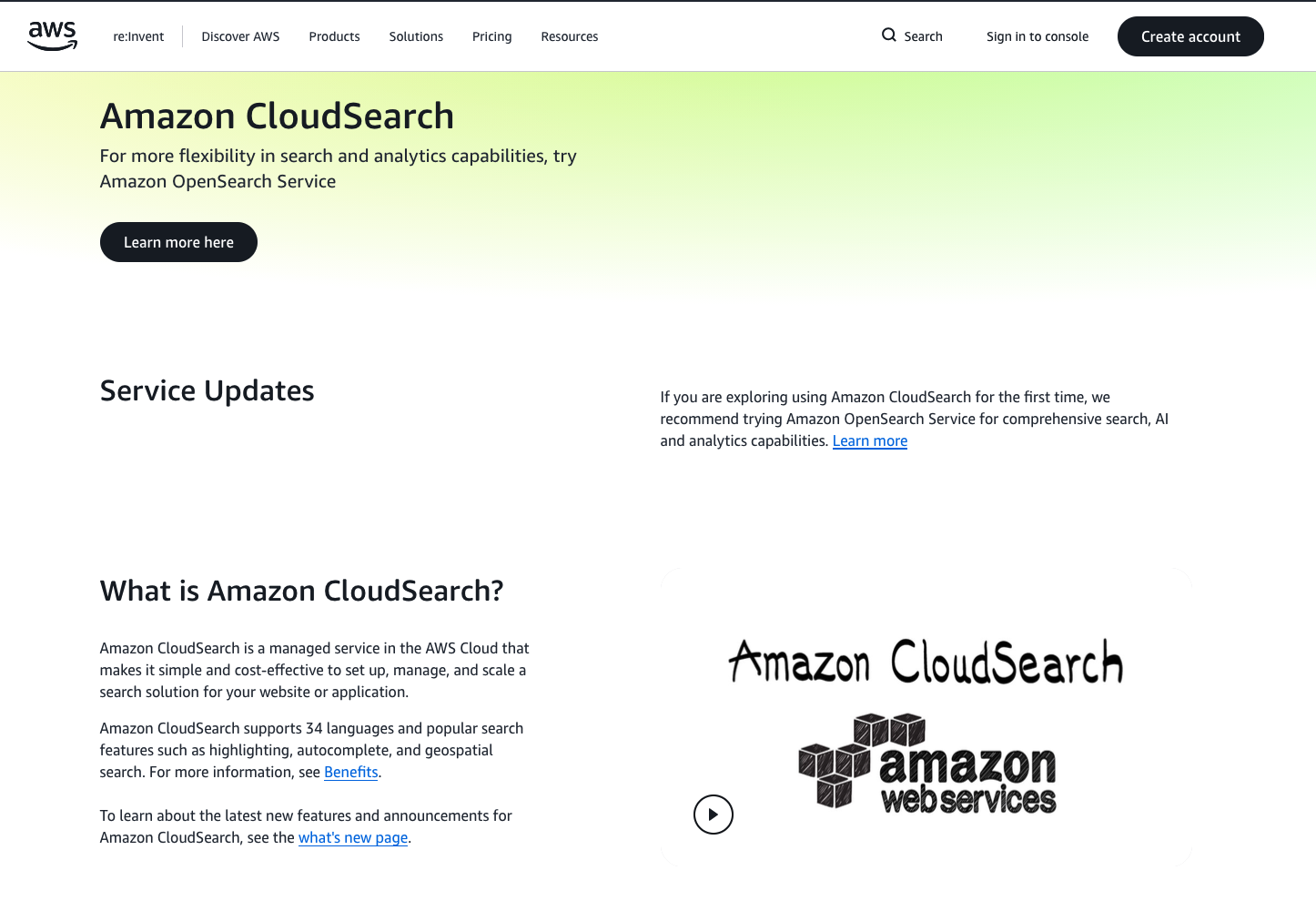 The CloudSearch marketing site